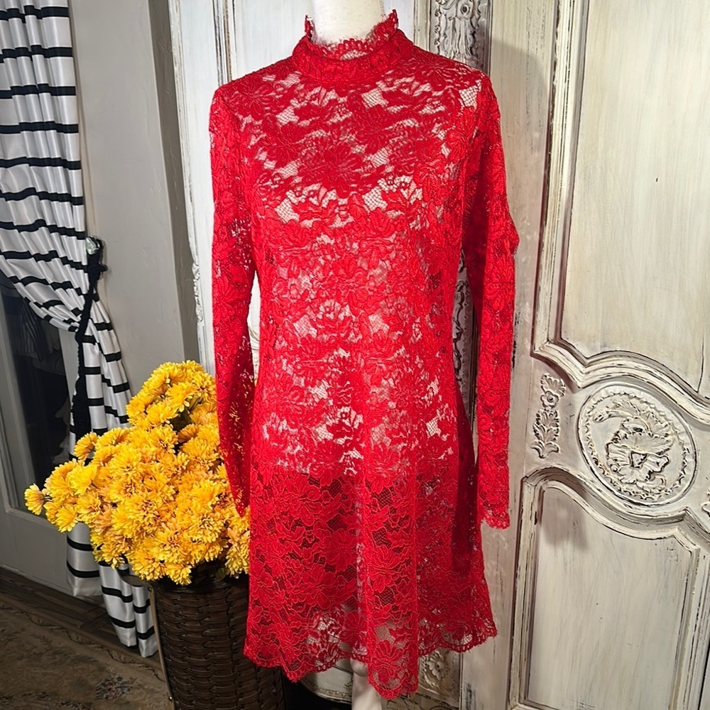 Elegant Red Lace Mini Dress